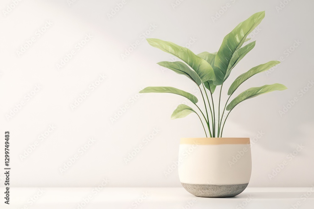 A 3D illustration of a houseplant in a modern decorative pot, showcasing realistic textures and bright colors against a clean white backdrop. A 3D illustration of a houseplant in a modern decorative pot, showcasing realistic textures and bright colors against a clean white backdrop.
