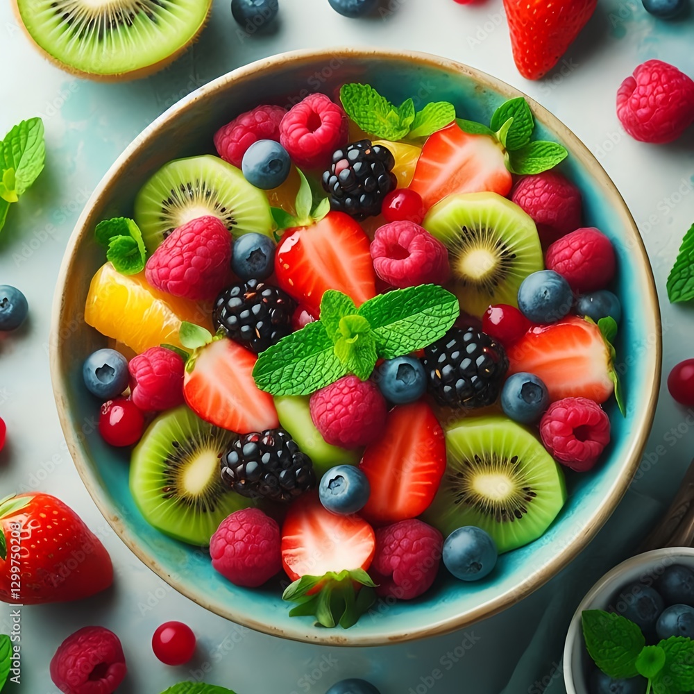 Obraz premium Colorful berry medley, fresh strawberries, blackberries, raspberries, and blueberries