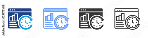 Real Time Data icon set multiple style collection