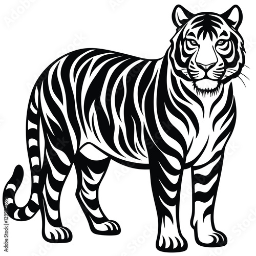 A black and white drawing of a tiger that has the word tiger on it