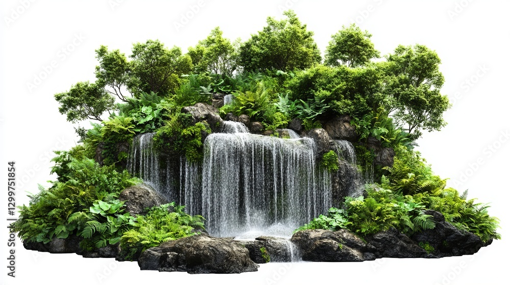 Naklejka premium Forest Waterfall Isolated Overview with Isolated with White