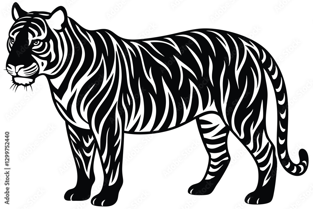 A black and white drawing of a tiger that has the word tiger on it A black and white drawing of a tiger that has the word tiger on it