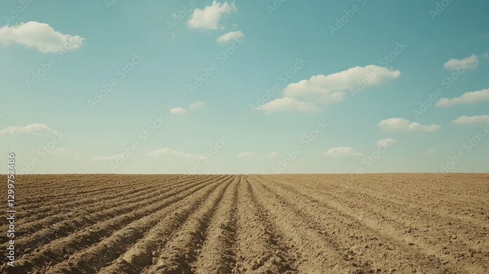 A breathtaking view of a potato field under a clear blue sky, stretching far into the distance. A breathtaking view of a potato field under a clear blue sky, stretching far into the distance.