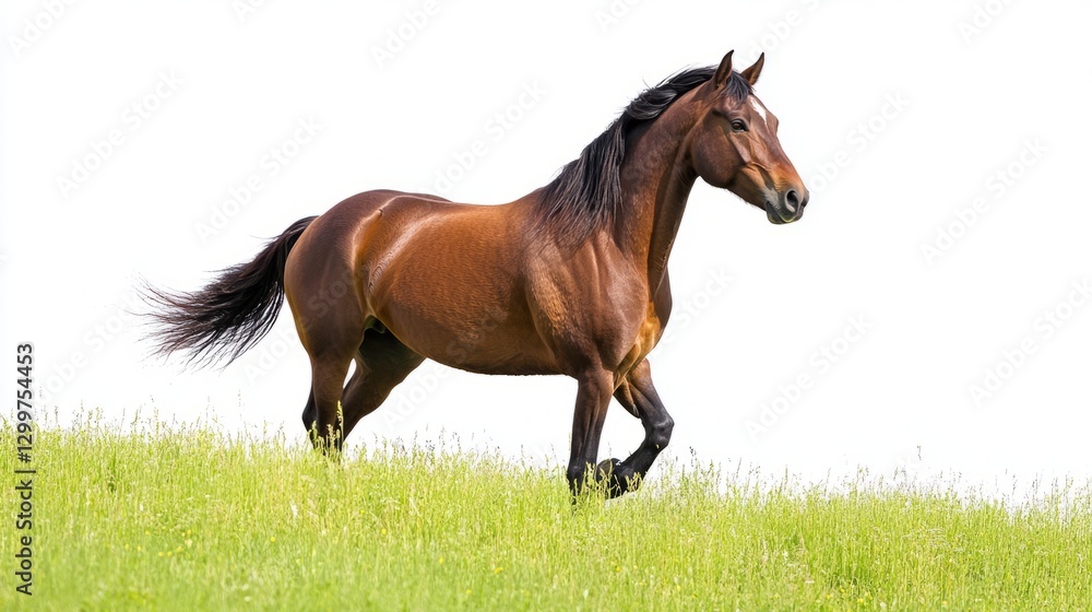 Meadow Horse Isolated Scene with White with Isolated Meadow Horse Isolated Scene with White with Isolated