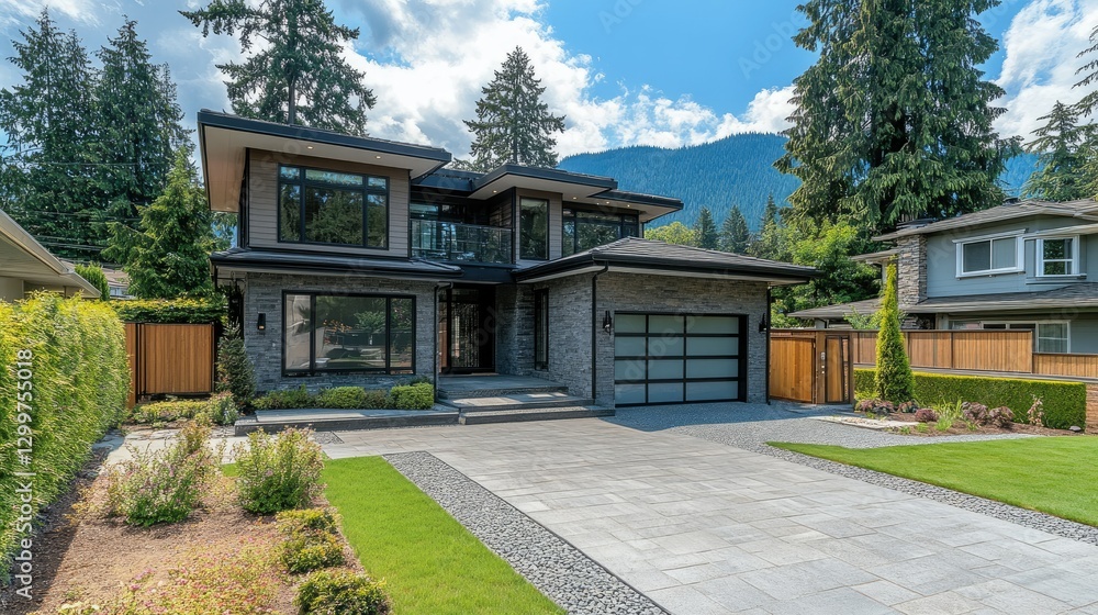 A high-end residential property with an anthracite panel fence, a motorized sliding gate, and an elegant slab driveway. A high-end residential property with an anthracite panel fence, a motorized sliding gate, and an elegant slab driveway.