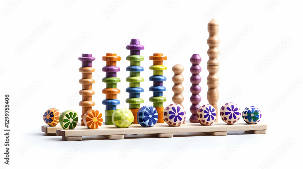Colorful Wooden Blocks in Stacked Arrangements on a White Background Colorful Wooden Blocks in Stacked Arrangements on a White Background