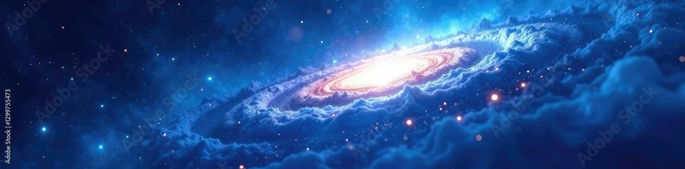 Obraz premium swirling blue and white nebula with starry details and cosmic rays, space, blues, swirling