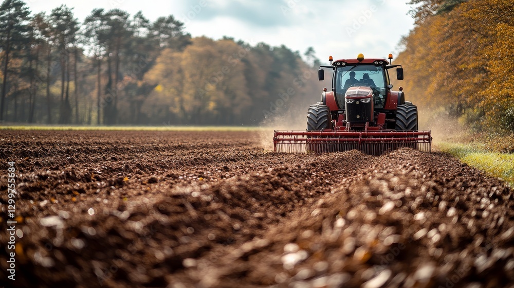 Fototapeta premium Tractor plowing a field in autumn.