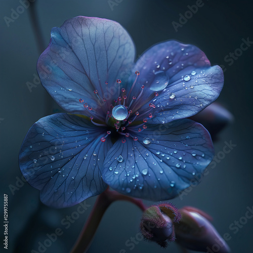 Macro Closeup Flower, Blue and Purple Hues