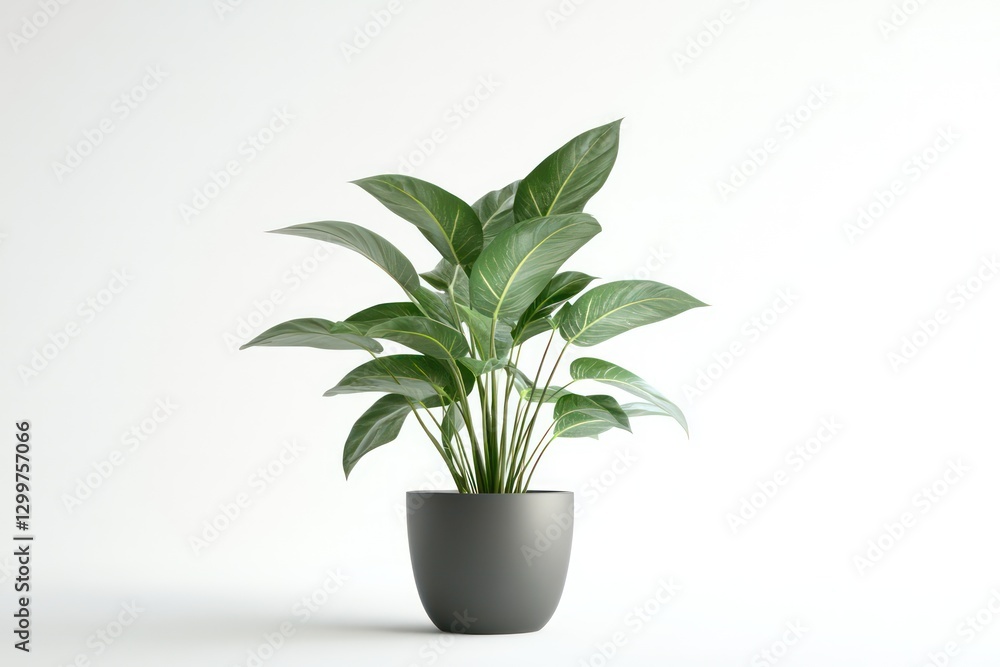 A 3D visual of a potted houseplant with smooth, glossy leaves, isolated on a white background for a clean and fresh look. A 3D visual of a potted houseplant with smooth, glossy leaves, isolated on a white background for a clean and fresh look.