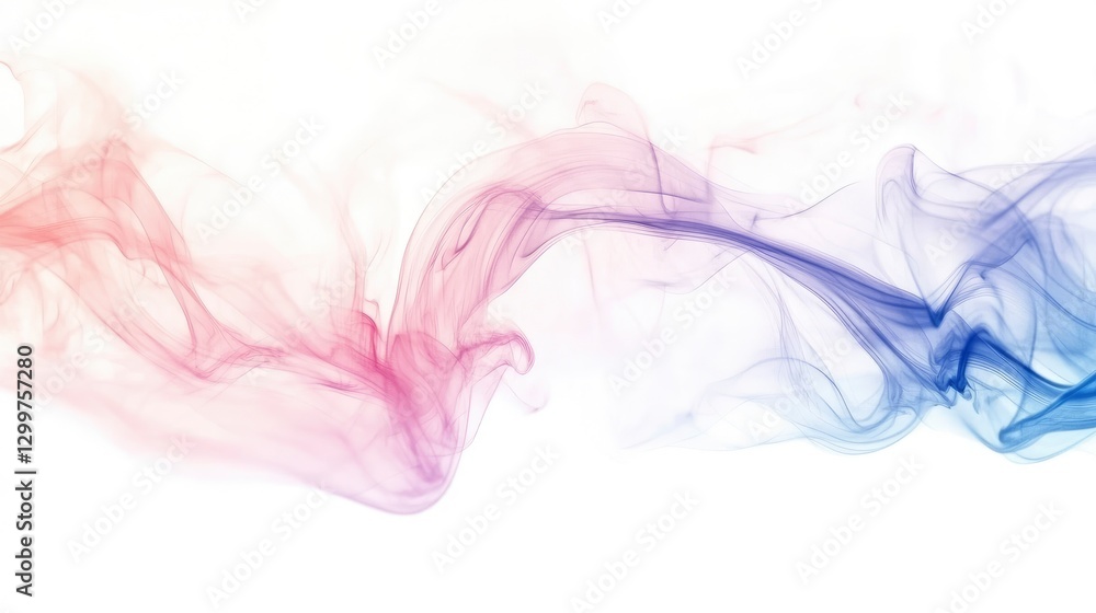 Blue and pink smoke clouds isolated on a white background, colorful ink in water Blue and pink smoke clouds isolated on a white background, colorful ink in water
