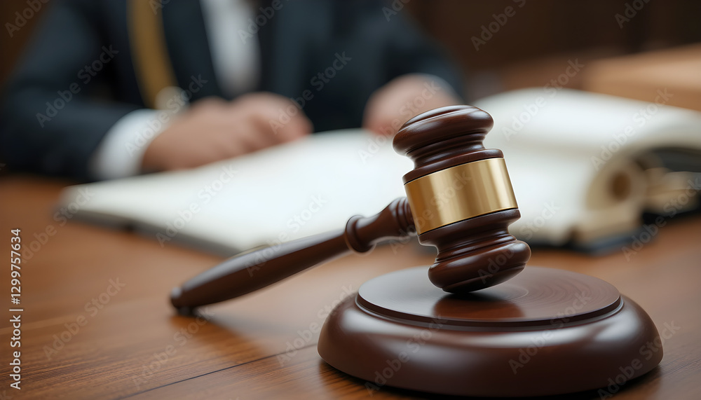 A wooden judge's gavel placed on a table in a courtroom, symbolizing justice, law, and legal decision-making. A wooden judge's gavel placed on a table in a courtroom, symbolizing justice, law, and legal decision-making.