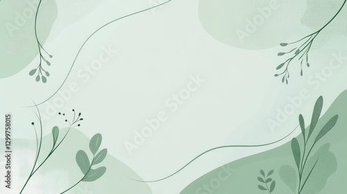 Light green background with abstract shapes and plants, light pastel colors