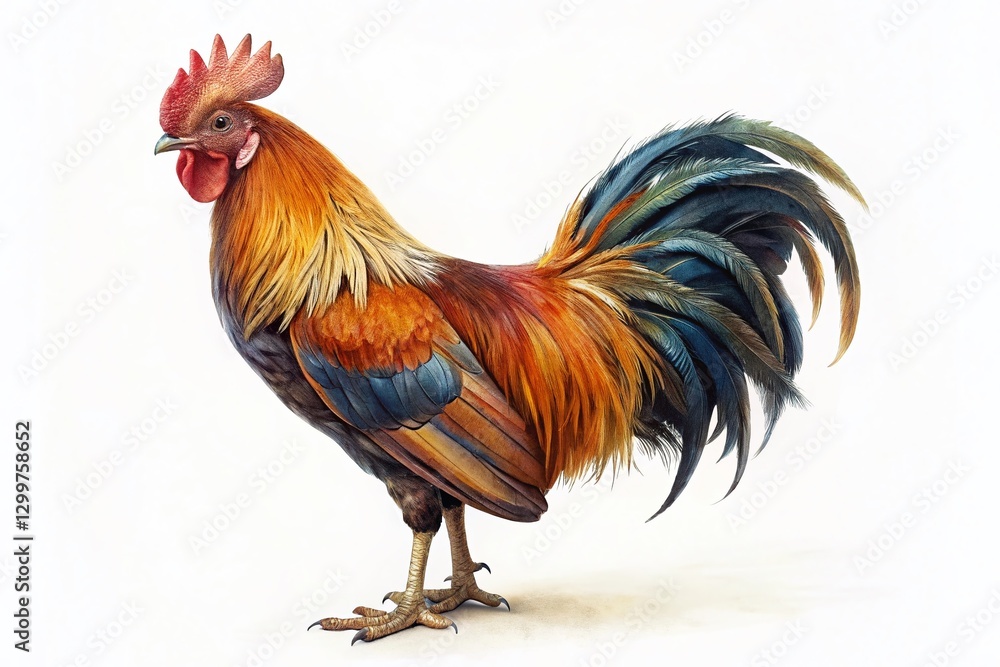 Fototapeta premium Vintage Photo: Crele Bantam Cockerel Isolated on White