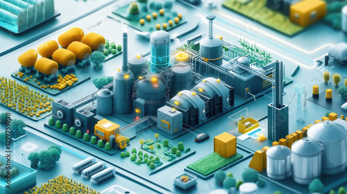 Industrial Factory with Digital Technology Illustration