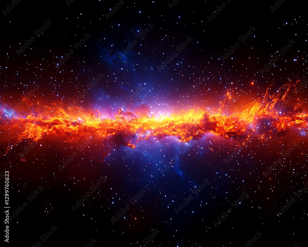 Naklejka premium Nebula burst; fiery space clouds in starlight