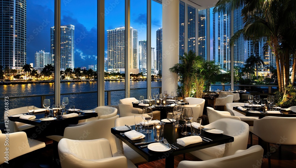Fototapeta premium Modern Restaurant with City Night View