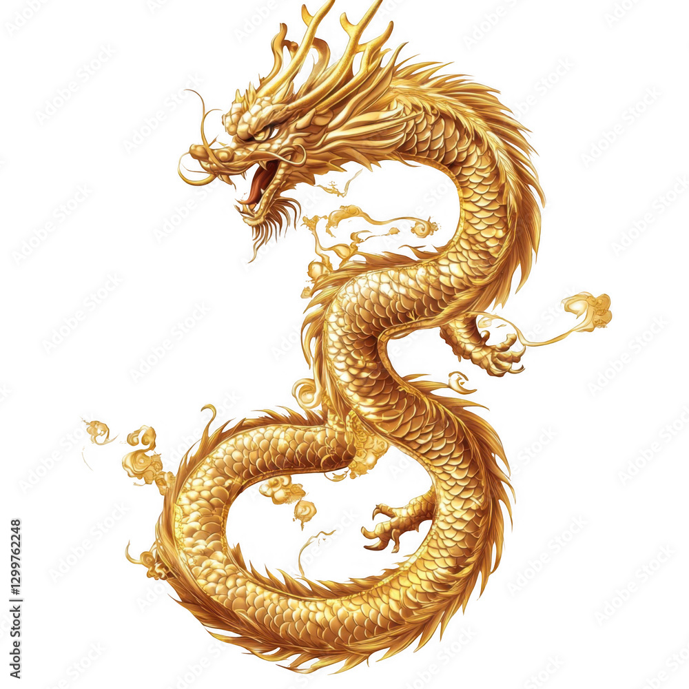 Fototapeta premium Majestic Golden Dragon Illustration with Intricate Details