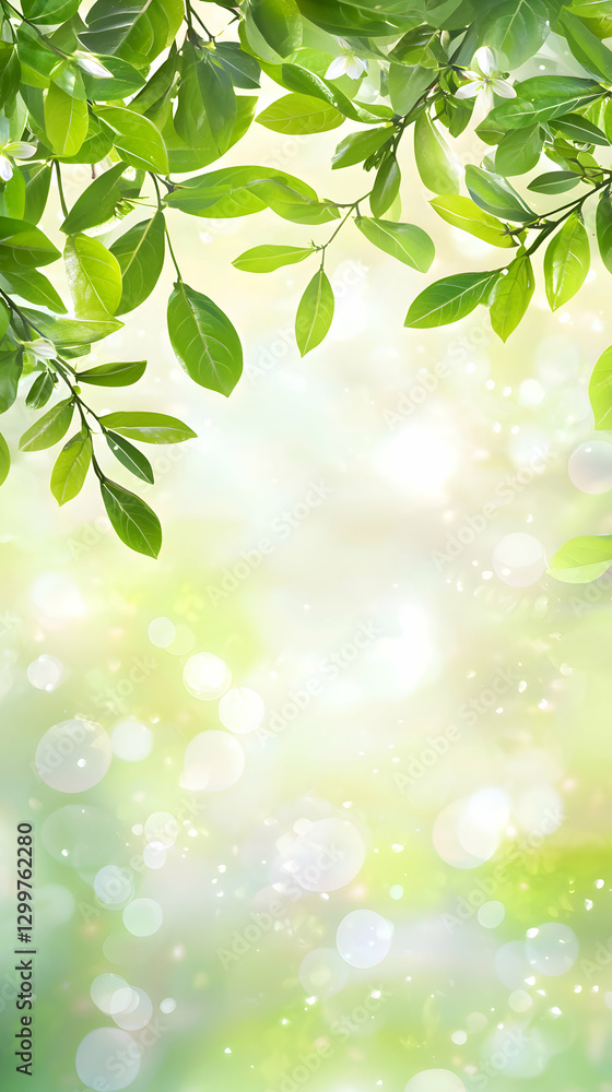 Fototapeta premium Lush Green Leaves and Soft Sunlight Background
