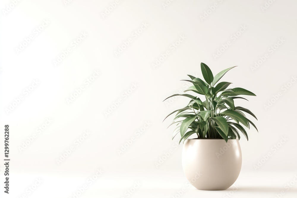 A beautifully designed 3D illustration of a houseplant potted in a minimalist ceramic pot, isolated on a crisp white background. A beautifully designed 3D illustration of a houseplant potted in a minimalist ceramic pot, isolated on a crisp white background.