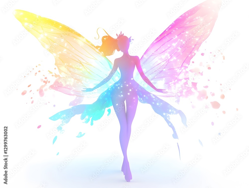 Fototapeta premium 3D animated fairy with shimmering pastel wings and a luminous aura
