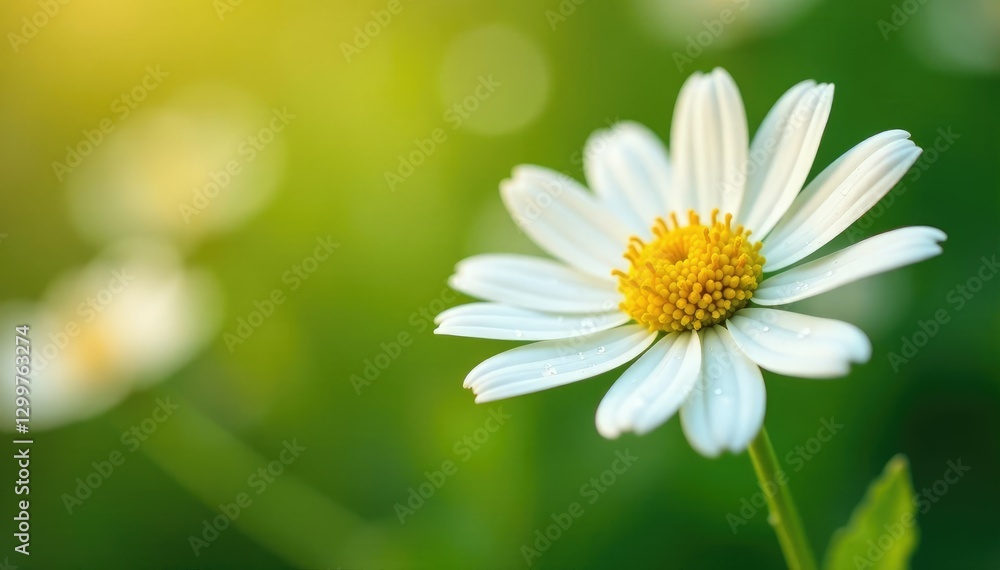 Gentle morning dew on white chamomile flowers, whites, soft Gentle morning dew on white chamomile flowers, whites, soft