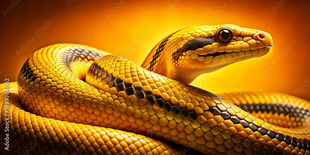 Obraz premium Vintage Style Photo: Golden Snake with Black Markings on Vibrant Yellow Background