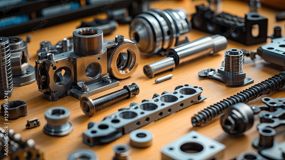 Mechanical Parts Arrangement: A meticulous arrangement of mechanical parts, highlighting design precision and the intricate engineering involved in manufacturing and assembly. Mechanical Parts Arrangement: A meticulous arrangement of mechanical parts, highlighting design precision and the intricate engineering involved in manufacturing and assembly.