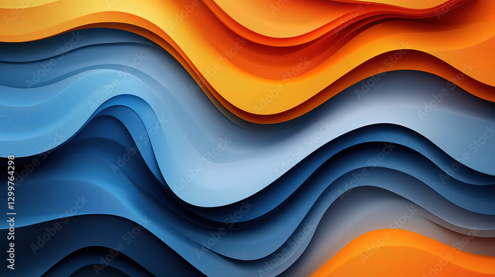 Abstract background featuring layered, wavy, and textured shapes in blue, orange, and brown hues Abstract background featuring layered, wavy, and textured shapes in blue, orange, and brown hues