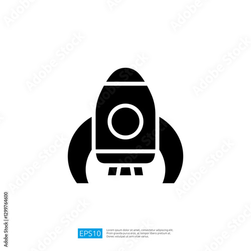 Stylized Rocket Icon Symbolizing Space Exploration and Technological Innovation in a Minimalistic Black and White Design