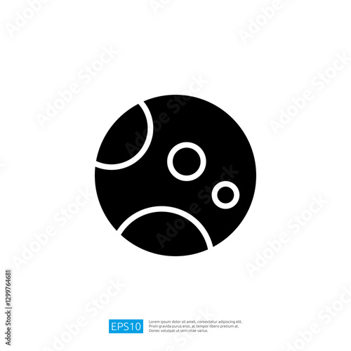 Abstract Black Circle Planet Icon with Geometric Shapes Representing Celestial Bodies in Space Environment