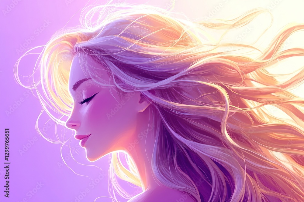 Serene Woman with Flowing Blonde Hair in Sunlight Serene Woman with Flowing Blonde Hair in Sunlight