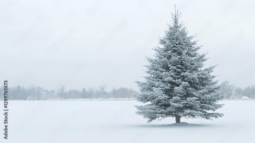Snow Covered Evergreen Tree in a Winter Landscape Snow Covered Evergreen Tree in a Winter Landscape