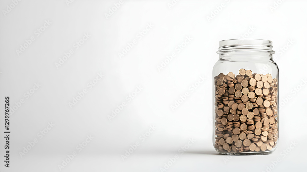 Transparent Glass Jar Filled With Brown Circular Ingredients Against White Background Studio Shot Transparent Glass Jar Filled With Brown Circular Ingredients Against White Background Studio Shot