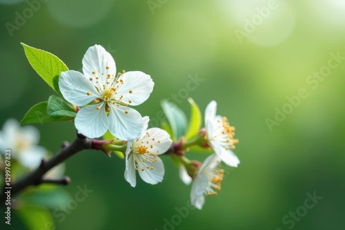 Delicate white blooms on Fagraea ceilanica branches, white blossoms, flowering shrub photo