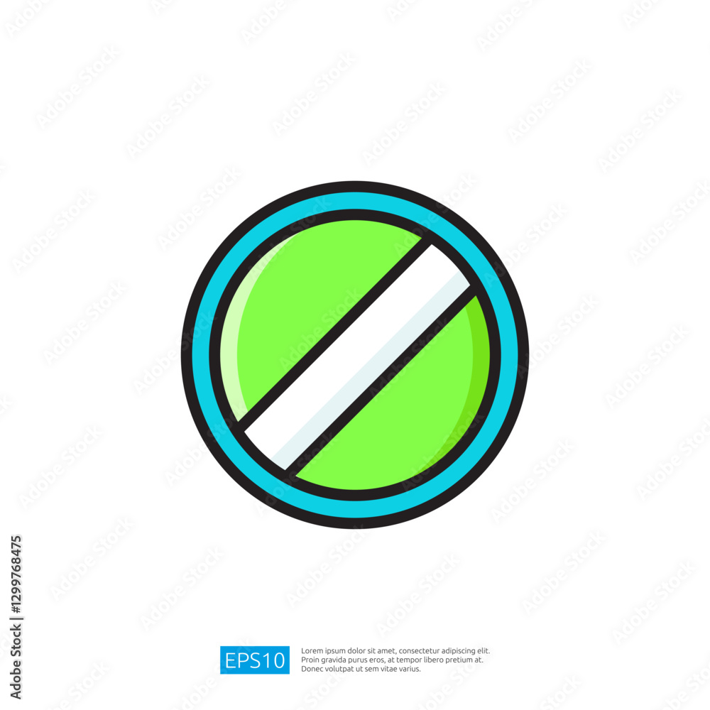 Vibrant graphic icon featuring a colorful prohibition symbol within a circular frame representing disallowing or restriction in a minimalist design Vibrant graphic icon featuring a colorful prohibition symbol within a circular frame representing disallowing or restriction in a minimalist design