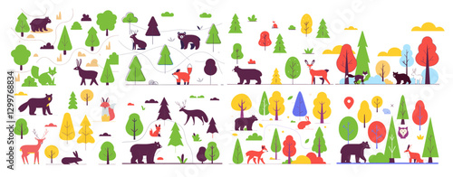Illustration variation of animals. Simple illustrations. Forest inhabitants.