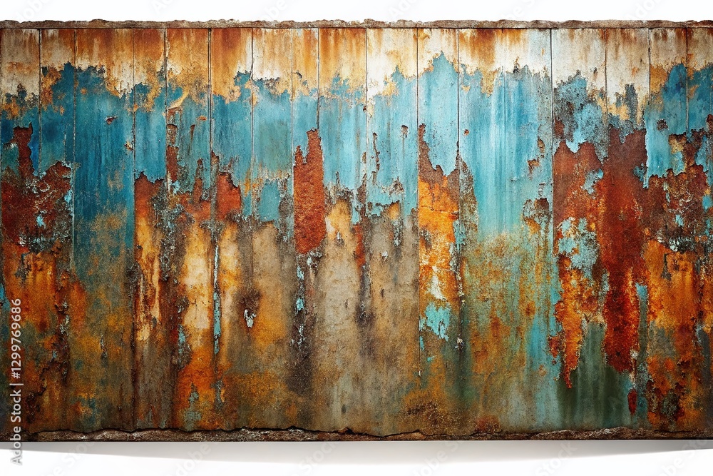 Naklejka premium Weathered Wall Texture: Faded Paint, Grunge Background, Panoramic Photography