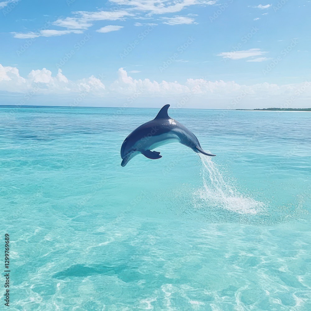 Fototapeta premium Realistic Painting of a Playful Dolphin Jumping By Generated AI