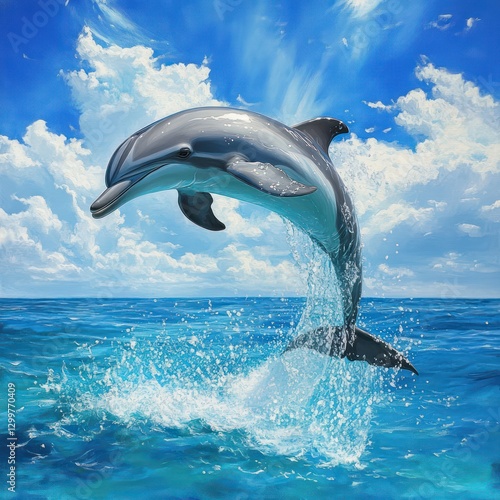 Realistic Painting of a Playful Dolphin Jumping By Generated AI