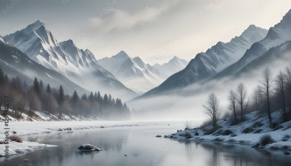 custom made wallpaper toronto digitalmountains, snow, winter, landscape, mist, fog, serene, tranquil, scenic, frozen, icy, cold, peaceful, nature, wilderness, majestic, ethereal, atmospheric, dramatic, alpine, valley, river, lake, 