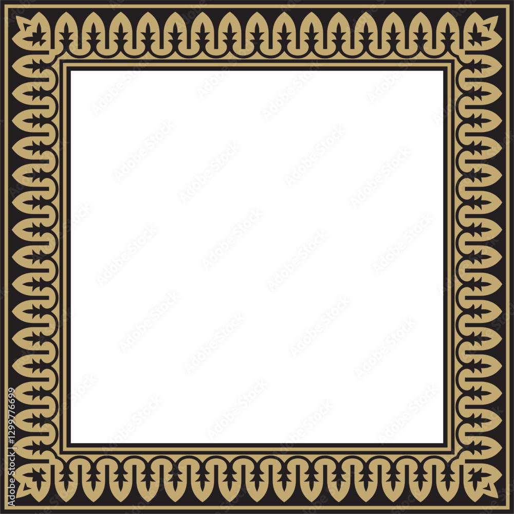 Vector square gold with black national Persian ornament. Rectangle, frame, border, ethnic pattern of the peoples of Iran, Iraq, Tajikistan Vector square gold with black national Persian ornament. Rectangle, frame, border, ethnic pattern of the peoples of Iran, Iraq, Tajikistan