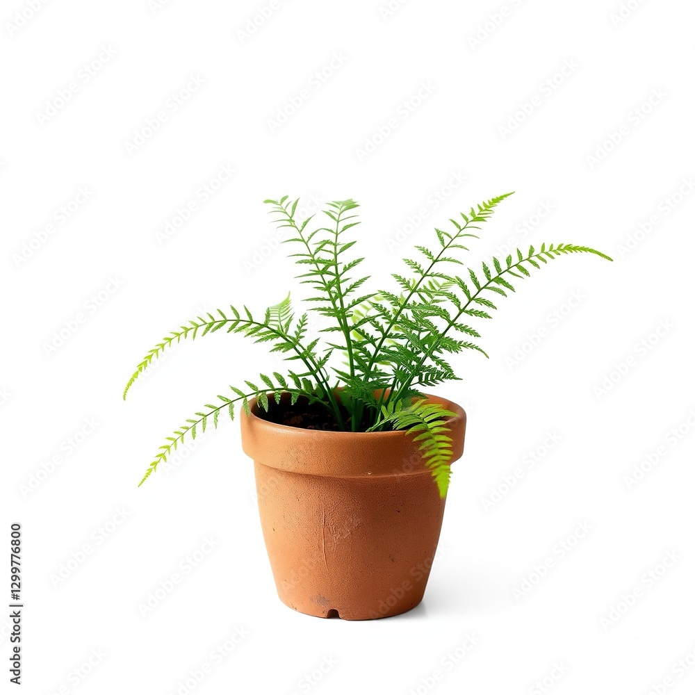 Fototapeta premium Small Fern Plant in Clay Pot