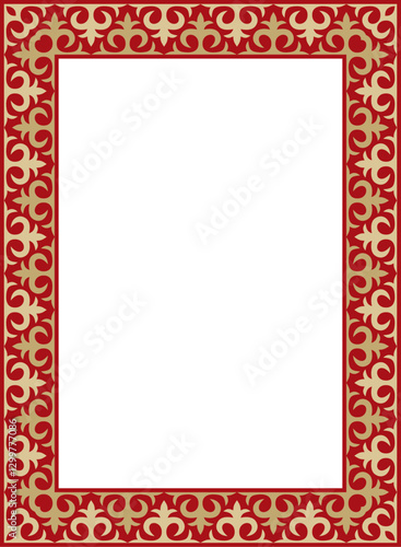 Vector gold with red square Kazakh national ornament. Ethnic pattern of the peoples of the Great Steppe