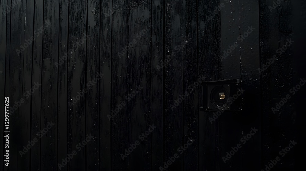 Fototapeta premium Mysterious Black Wooden Wall with Camera Lens