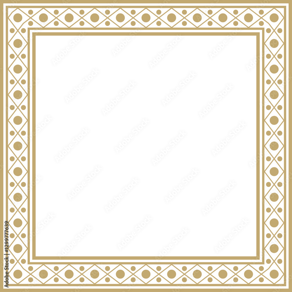 Vector square gold ancient Russian ornament. Slavic rectangle, border, frame. Painting of the royal chambers Vector square gold ancient Russian ornament. Slavic rectangle, border, frame. Painting of the royal chambers