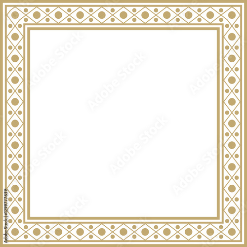 Vector square gold ancient Russian ornament. Slavic rectangle, border, frame. Painting of the royal chambers