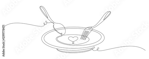 cutlery continuous line art style vector 2