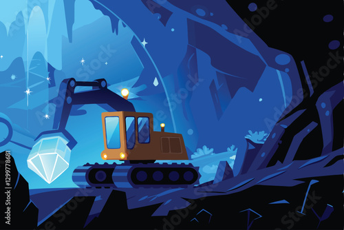 A futuristic mining robot, powerful and sleek, drills into a glowing, vibrant, alien ore vein on a distant planet.  High-detail, cinematic lighting.