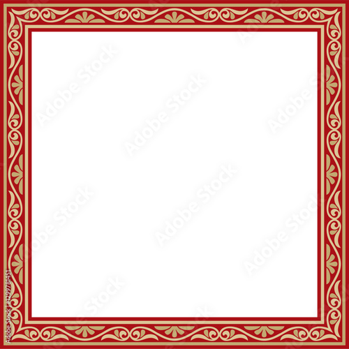 Vector gold and red square classic byzantine ornament. Rectangle, border, Ancient Greece, Eastern Roman Empire frame. Decoration of the Russian Orthodox Church